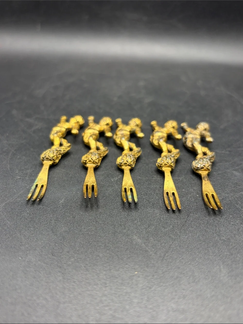 Vintage Cherub Cocktail Forks Mid Century Ornate Baroque Appetizer Utensils Set5